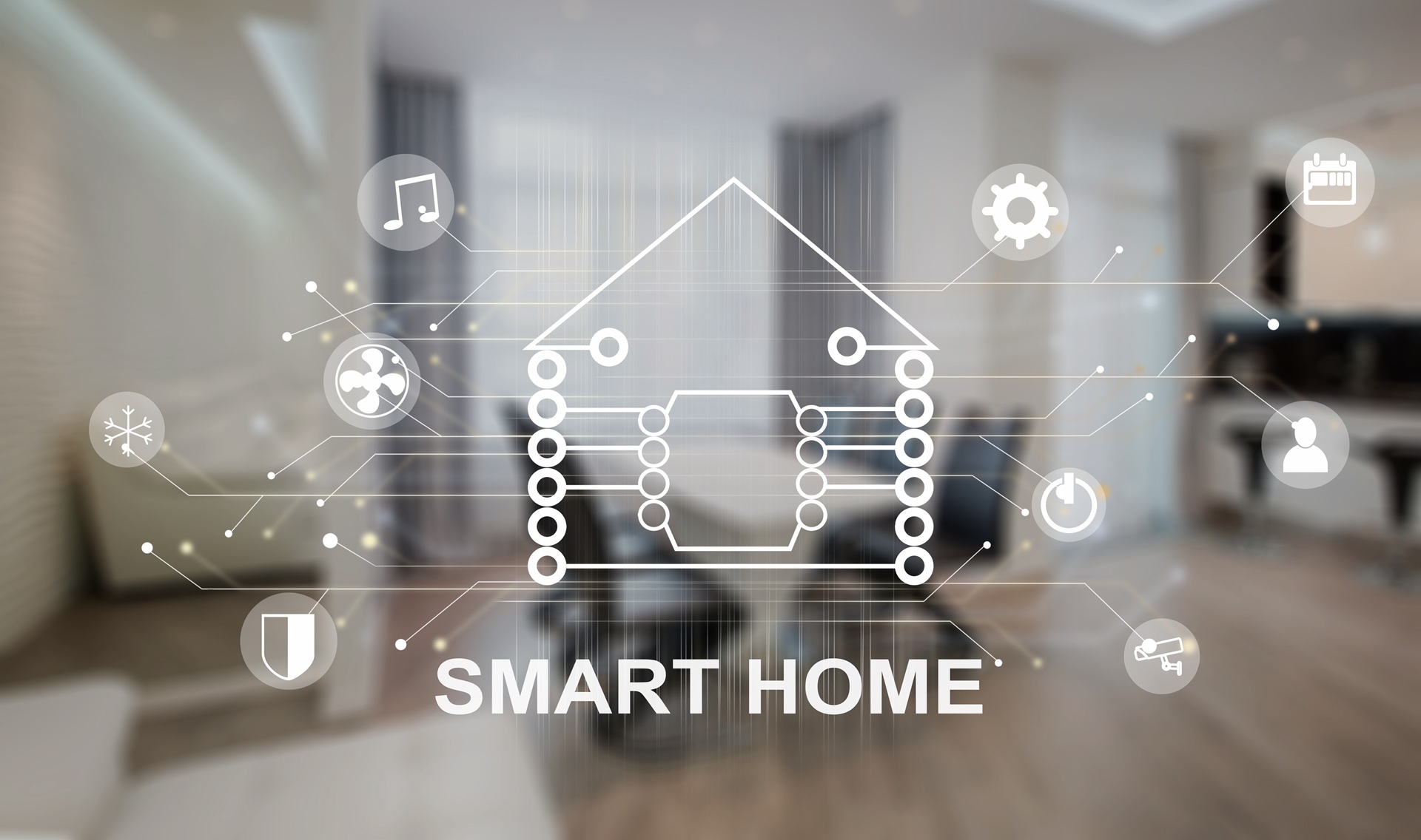 Smart Home Symbole im Wohnzimmer | Wasserfilteranlage