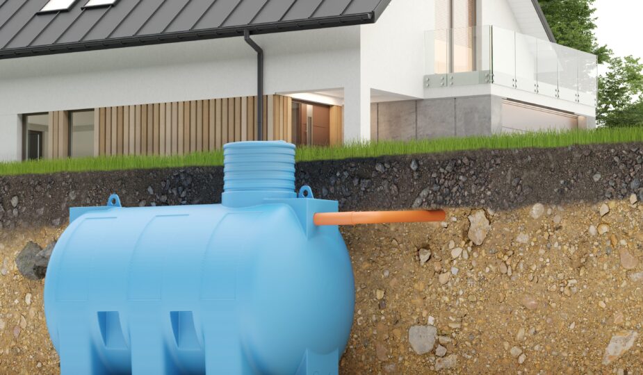 Zisterne Regenwasser unterirdisch installiert vor Einfamilienhaus